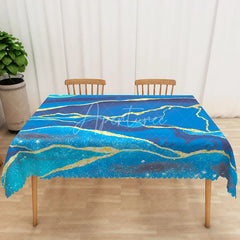 Aperturee - Aperturee Blue Gradient Marble Tablecloth with Faux Glitter for Elegant Modern and Luxury Party Decor