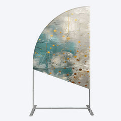 Aperturee - Aperturee Blue Gray Cement Wall Gold Dots Birthday Half Moon Arch Backdrop