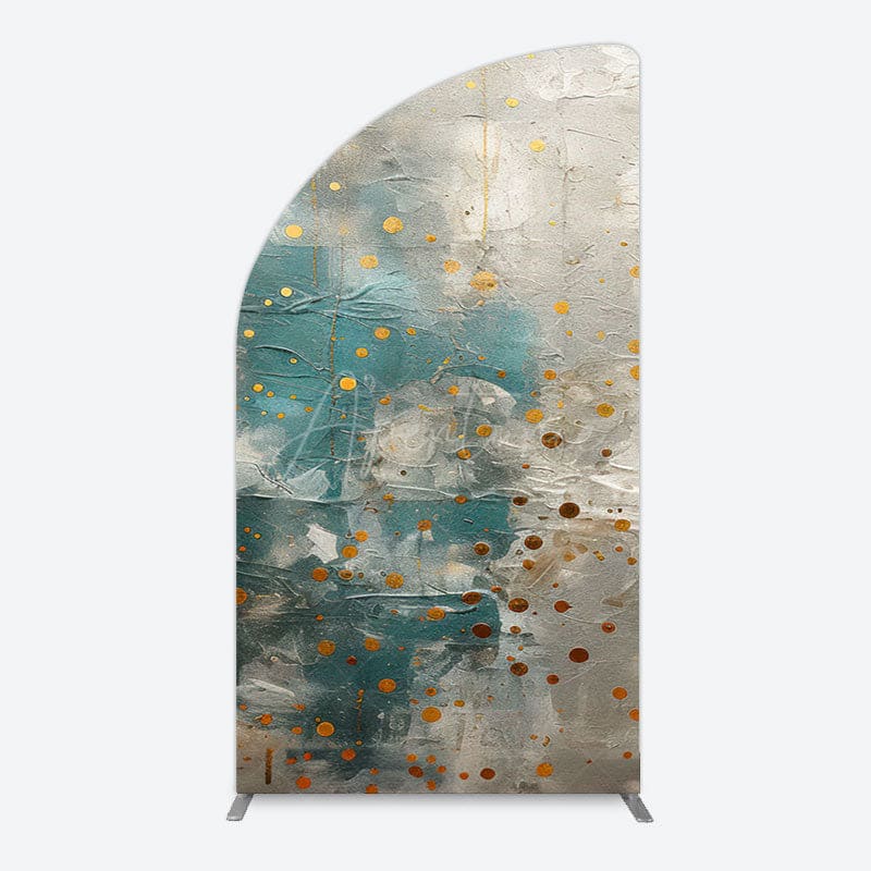 Aperturee - Aperturee Blue Gray Cement Wall Gold Dots Birthday Half Moon Arch Backdrop