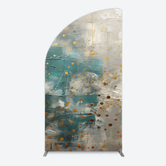 Aperturee - Aperturee Blue Gray Cement Wall Gold Dots Birthday Half Moon Arch Backdrop