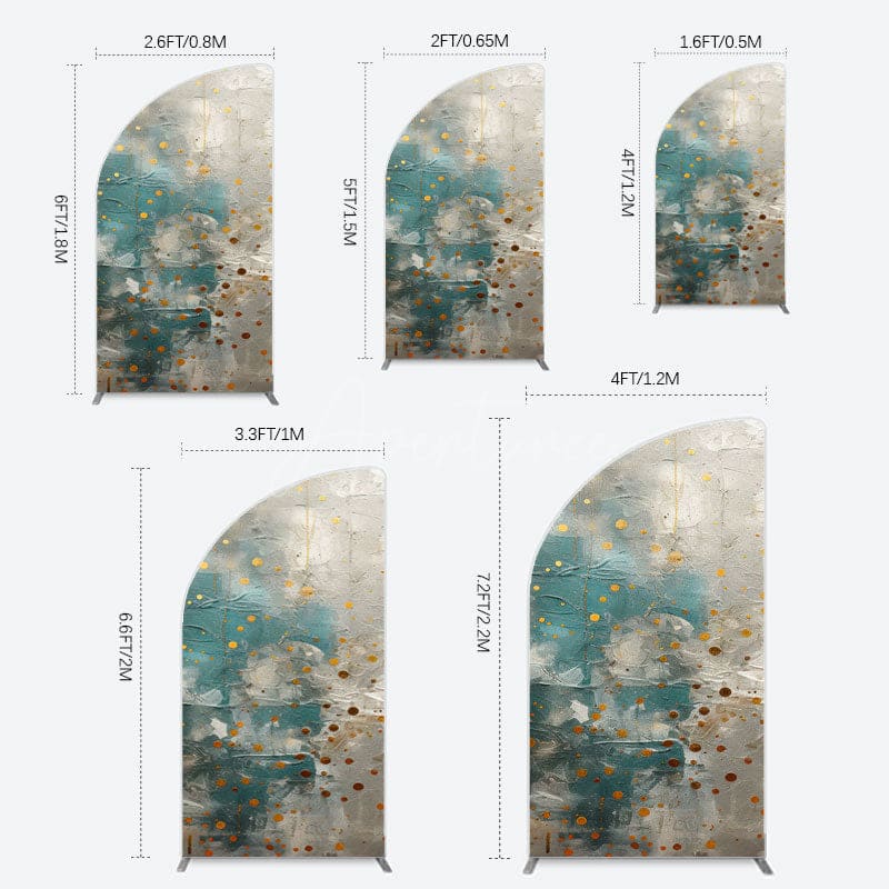 Aperturee - Aperturee Blue Gray Cement Wall Gold Dots Birthday Half Moon Arch Backdrop