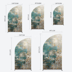 Aperturee - Aperturee Blue Gray Cement Wall Gold Dots Birthday Half Moon Arch Backdrop