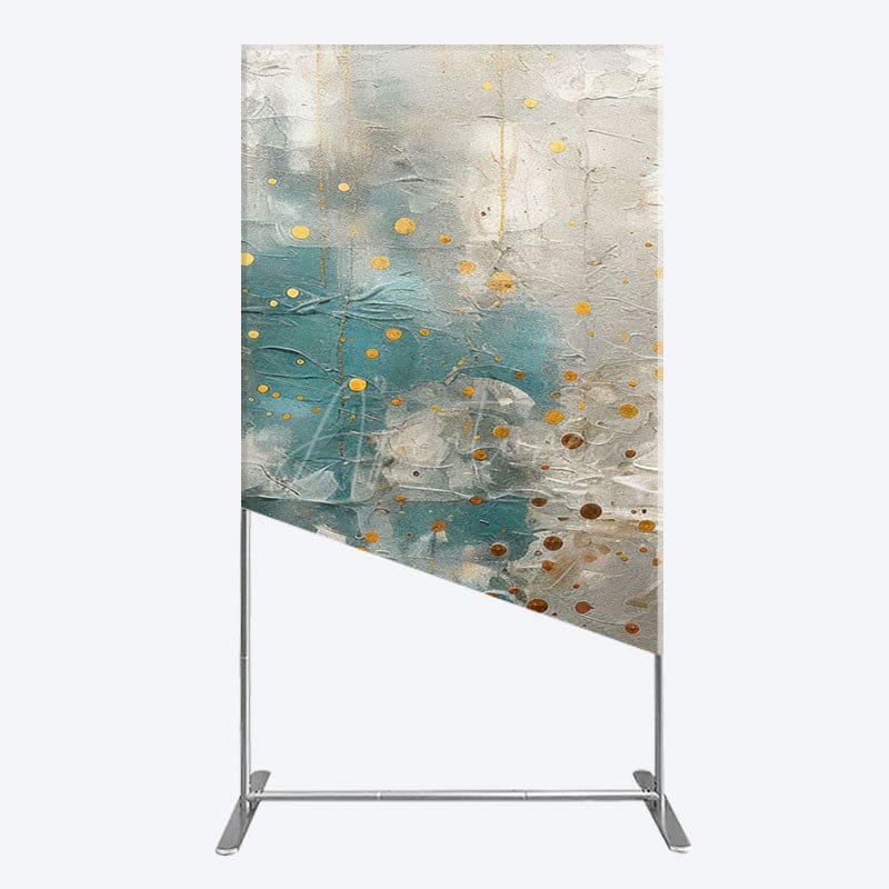 Aperturee - Aperturee Blue Gray Cement Wall Gold Dots Birthday Rectangle Backdrop