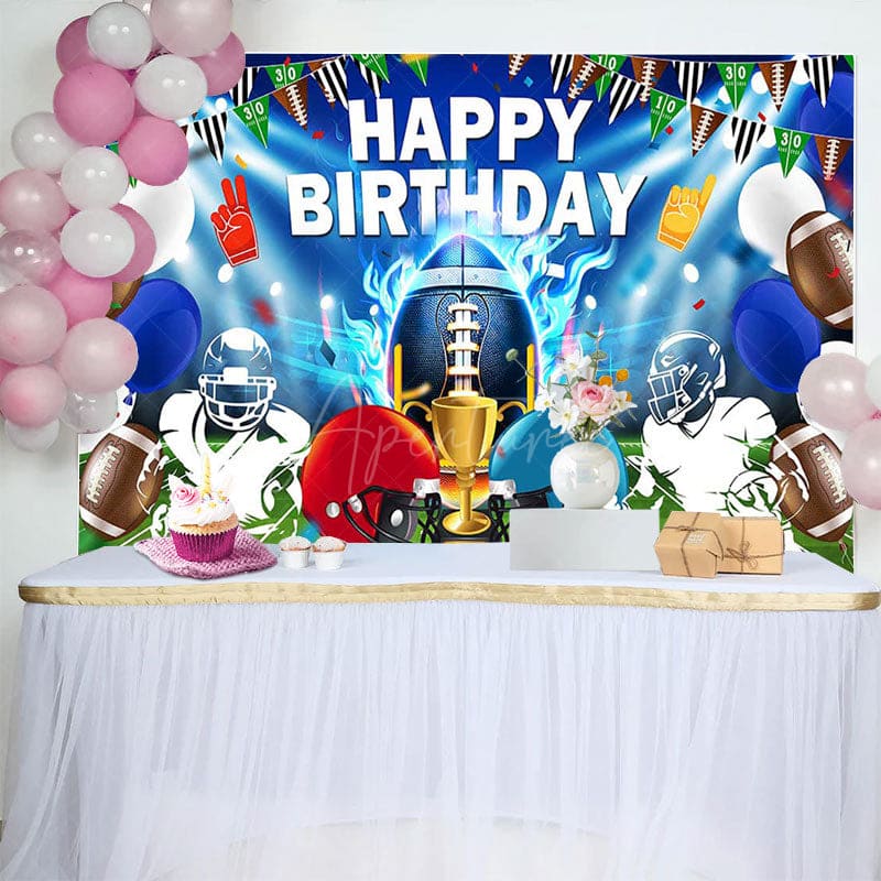 Aperturee - Aperturee Blue Green Rugby Field Sports Happy Birthday Backdrop