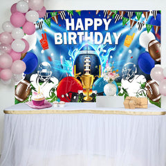 Aperturee - Aperturee Blue Green Rugby Field Sports Happy Birthday Backdrop