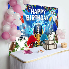 Aperturee - Aperturee Blue Green Rugby Field Sports Happy Birthday Backdrop