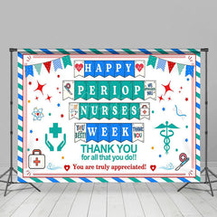 Aperturee - Aperturee Blue Green Stripe Happy Periop Nurse Week Backdrop