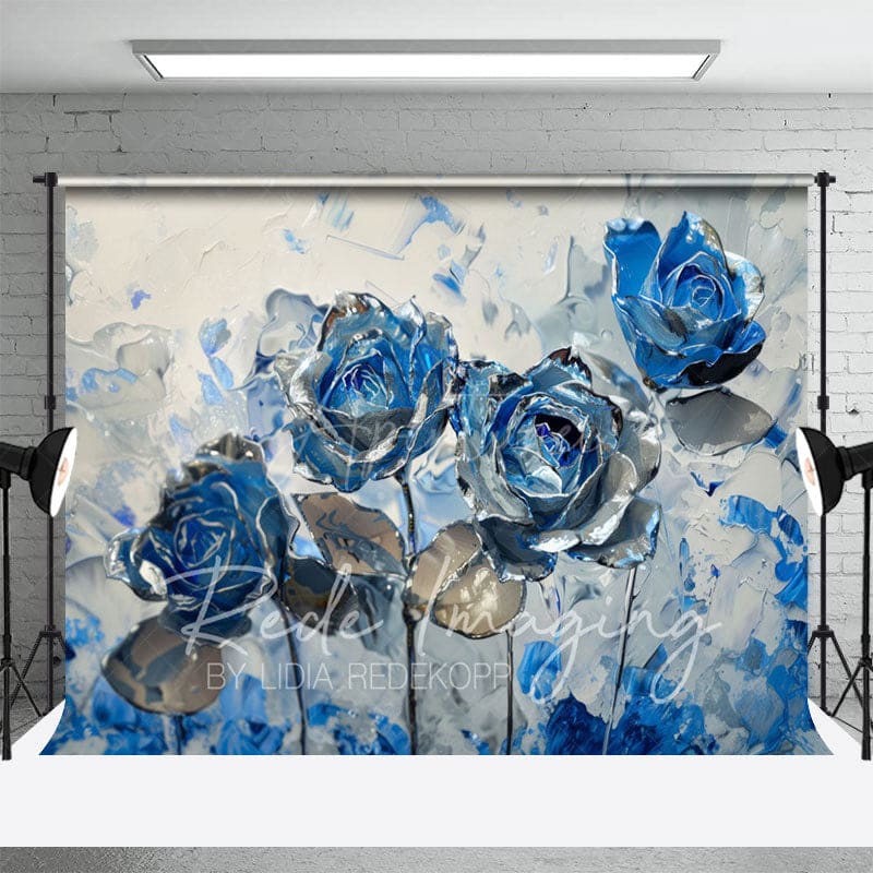 Aperturee - Aperturee Blue Grey Abstract Floral Fine Art Photo Backdrop