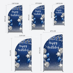 Aperturee - Aperturee Blue Grey Balloon Flags Happy Birthday Half Moon Arch Backdrop