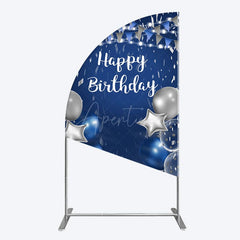 Aperturee - Aperturee Blue Grey Balloon Flags Happy Birthday Half Moon Arch Backdrop