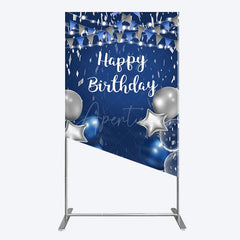 Aperturee - Aperturee Blue Grey Balloon Flags Happy Birthday Rectangle Backdrop