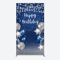 Aperturee - Aperturee Blue Grey Balloon Flags Happy Birthday Rectangle Backdrop