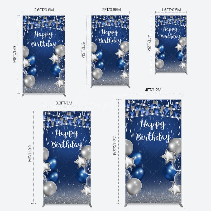 Aperturee - Aperturee Blue Grey Balloon Flags Happy Birthday Rectangle Backdrop