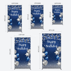 Aperturee - Aperturee Blue Grey Balloon Flags Happy Birthday Rectangle Backdrop