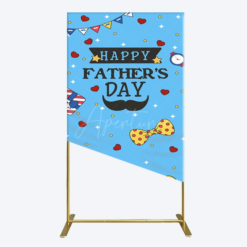 Aperturee - Aperturee Blue Heart Stars Happy Fathers Day Rectangle Backdrop