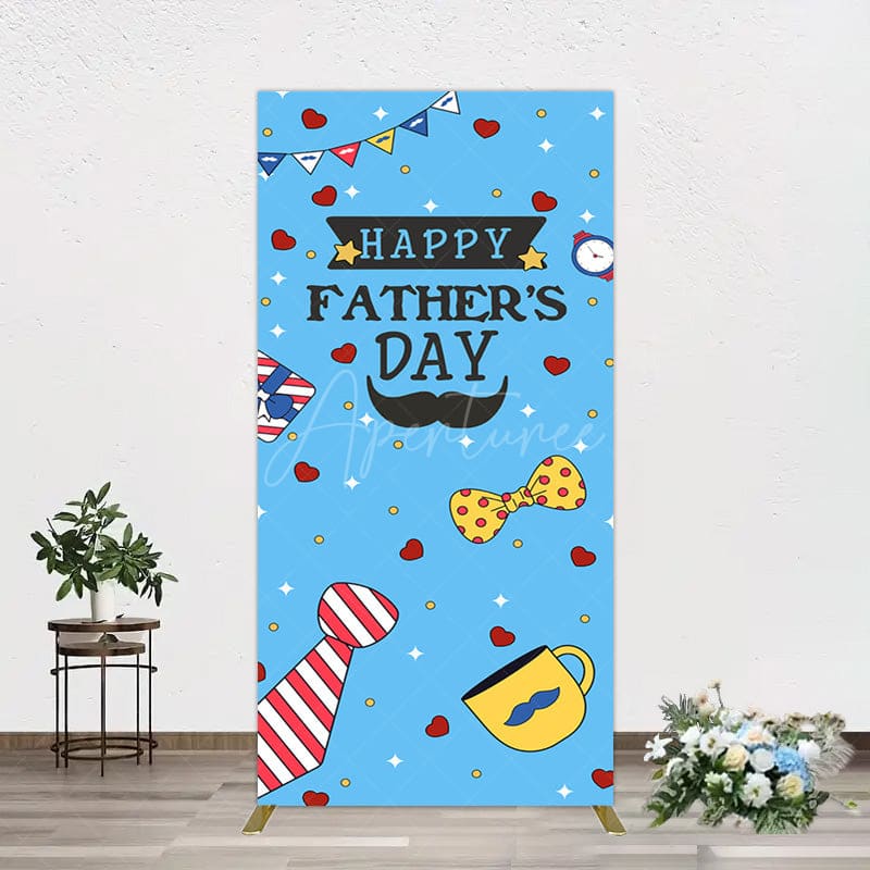 Aperturee - Aperturee Blue Heart Stars Happy Fathers Day Rectangle Backdrop