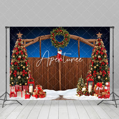 Aperturee - Aperturee Blue Holy Night Wooden Gate Christmas Vibe Backdrop