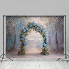 Aperturee - Aperturee Blue Hydrangea Floral Arch Backdrop Whimsical Forest Wedding Enchanted Garden Bridal Shower Photo Prop