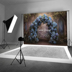 Aperturee - Aperturee Blue Hydrangea Floral Arch Photography Backdrop Enchanted Forest for Wedding Romantic Photo Background