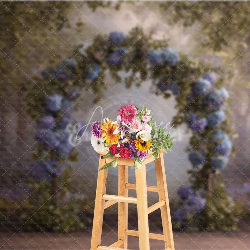 Aperturee - Aperturee Blue Hydrangea Wedding Arch Backdrop Enchanted Forest Photo Prop Magical Woodland Bridal Shower Decor