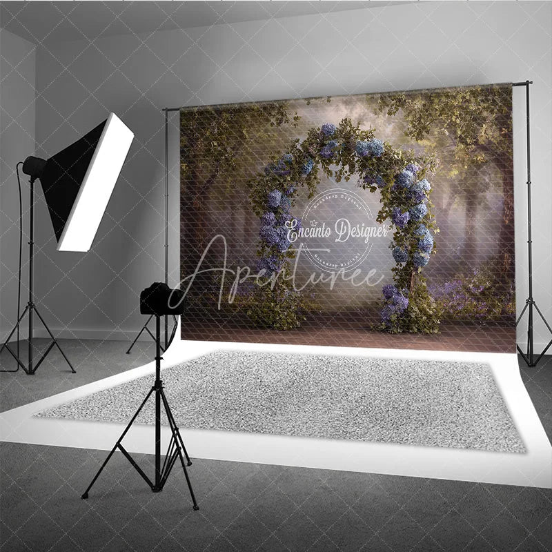 Aperturee - Aperturee Blue Hydrangea Wedding Arch Backdrop Enchanted Forest Photo Prop Magical Woodland Bridal Shower Decor