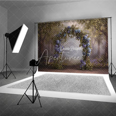 Aperturee - Aperturee Blue Hydrangea Wedding Arch Backdrop Enchanted Forest Photo Prop Magical Woodland Bridal Shower Decor