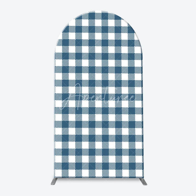 Aperturee - Aperturee Blue Jean Baby Gingham Check and Denim Patchwork Arch Backdrop Kit Rustic Baby Shower Celebration Decor