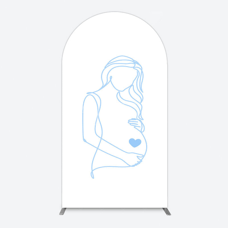 Aperturee - Aperturee Blue Lined Pregnant Woman Baby Shower Arch Backdrop