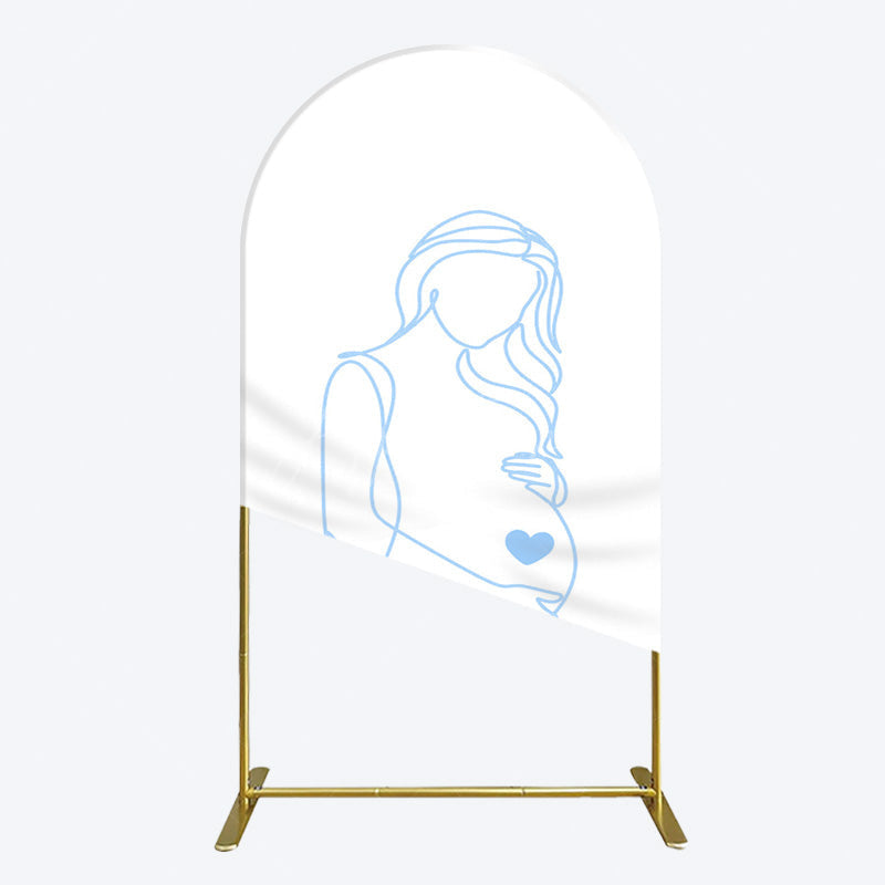 Aperturee - Aperturee Blue Lined Pregnant Woman Baby Shower Arch Backdrop
