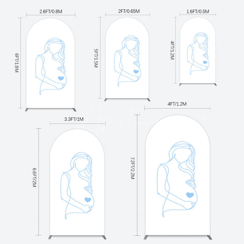 Aperturee - Aperturee Blue Lined Pregnant Woman Baby Shower Arch Backdrop