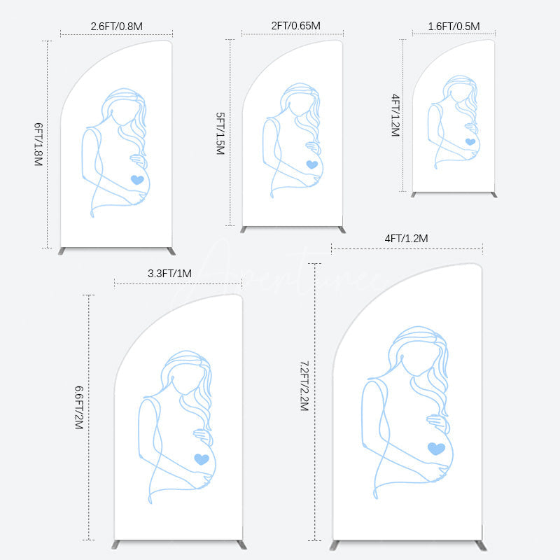 Aperturee - Aperturee Blue Lined Pregnant Woman Baby Shower Half Moon Arch Backdrop