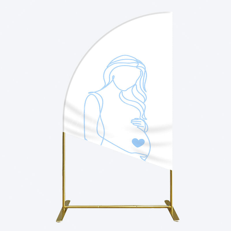 Aperturee - Aperturee Blue Lined Pregnant Woman Baby Shower Half Moon Arch Backdrop