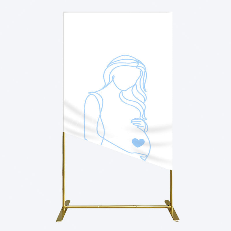 Aperturee - Aperturee Blue Lined Pregnant Woman Baby Shower Rectangle Backdrop