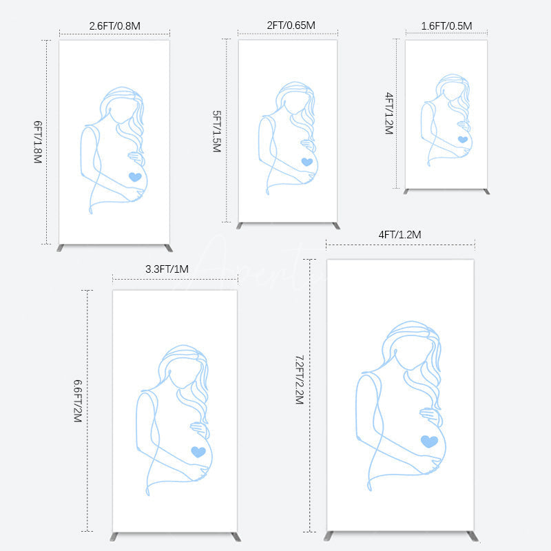 Aperturee - Aperturee Blue Lined Pregnant Woman Baby Shower Rectangle Backdrop