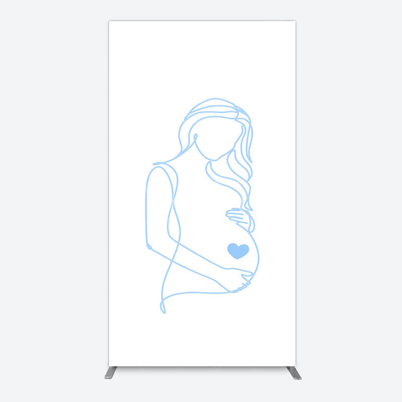 Aperturee - Aperturee Blue Lined Pregnant Woman Baby Shower Rectangle Backdrop