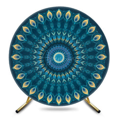 Aperturee - Aperturee Blue Mandala Floral Pattern Round Birthday Backdrop