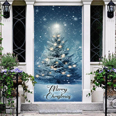 Aperturee - Aperturee Blue Night Snow Star Light Christmas Tree Door Cover