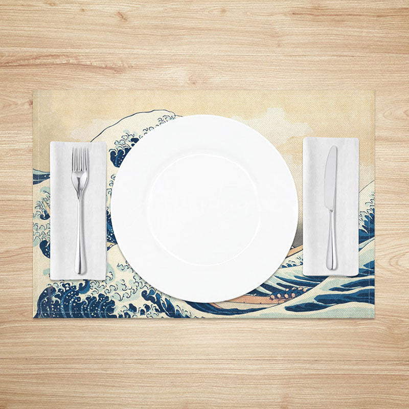 Aperturee - Aperturee Blue Ocean Wave Placemats Set of 4 Abstract Painted Water Design for Coastal and Beach House Decor