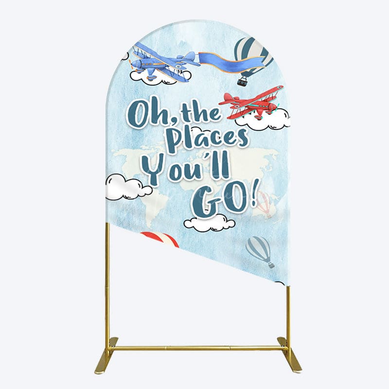 Aperturee - Aperturee Blue Oh The Places You Go Happy Birthday Arch Backdrop