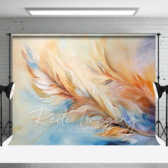 Aperturee - Aperturee Blue Orange Warm Tone Feathers Fine Art Photo Backdrop