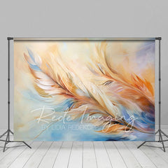 Aperturee - Aperturee Blue Orange Warm Tone Feathers Fine Art Photo Backdrop