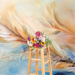 Aperturee - Aperturee Blue Orange Warm Tone Feathers Fine Art Photo Backdrop