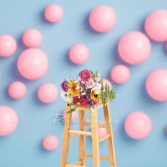 Aperturee - Aperturee Blue Pink Bubble Gum Wall Fine Art Photo Backdrop