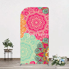 Aperturee - Aperturee Blue Pink Floral Pattern Mandala Lohri Arch Backdrop