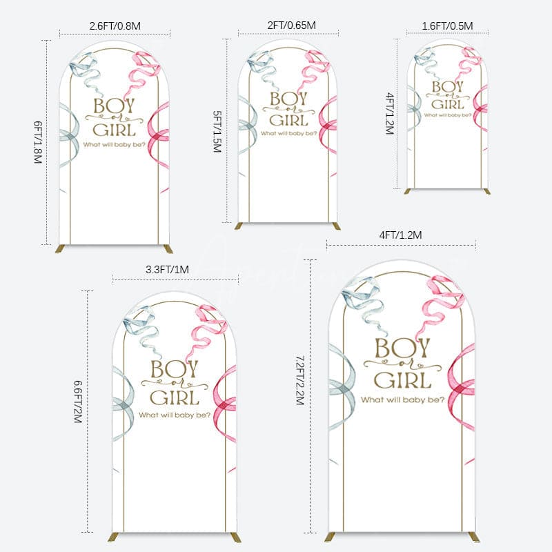 Aperturee - Aperturee Blue Pink Ribbon Boy Or Girl Baby Shower Arch Backdrop
