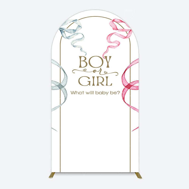 Aperturee - Aperturee Blue Pink Ribbon Boy Or Girl Baby Shower Arch Backdrop