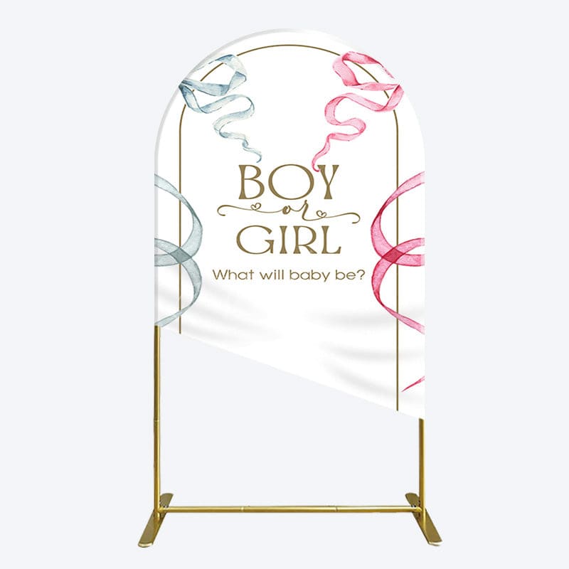 Aperturee - Aperturee Blue Pink Ribbon Boy Or Girl Baby Shower Arch Backdrop