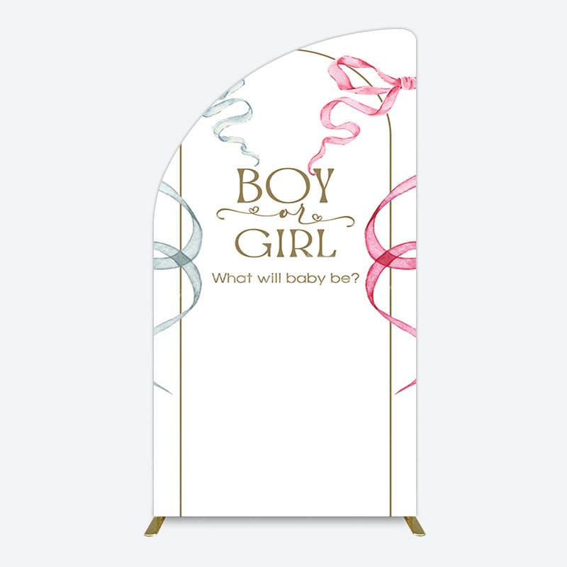 Aperturee - Aperturee Blue Pink Ribbon Boy Or Girl Baby Shower Half Moon Arch Backdrop