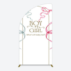 Aperturee - Aperturee Blue Pink Ribbon Boy Or Girl Baby Shower Half Moon Arch Backdrop