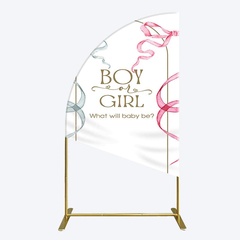 Aperturee - Aperturee Blue Pink Ribbon Boy Or Girl Baby Shower Half Moon Arch Backdrop